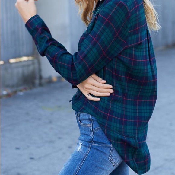 SOLD OUT CLEARANCE Olive Green Lace Up Plaid Long Sleeve Top - Picture 4 of 4